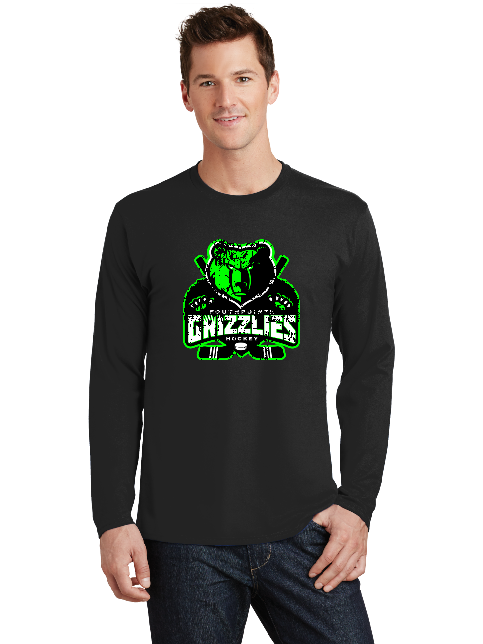 Distressed Logo LS T-Shirt - Grizzlies