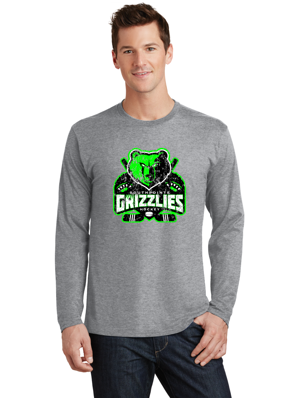 Distressed Logo LS T-Shirt - Grizzlies